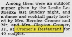 Cromers Restaurant - Jul 1950 Article